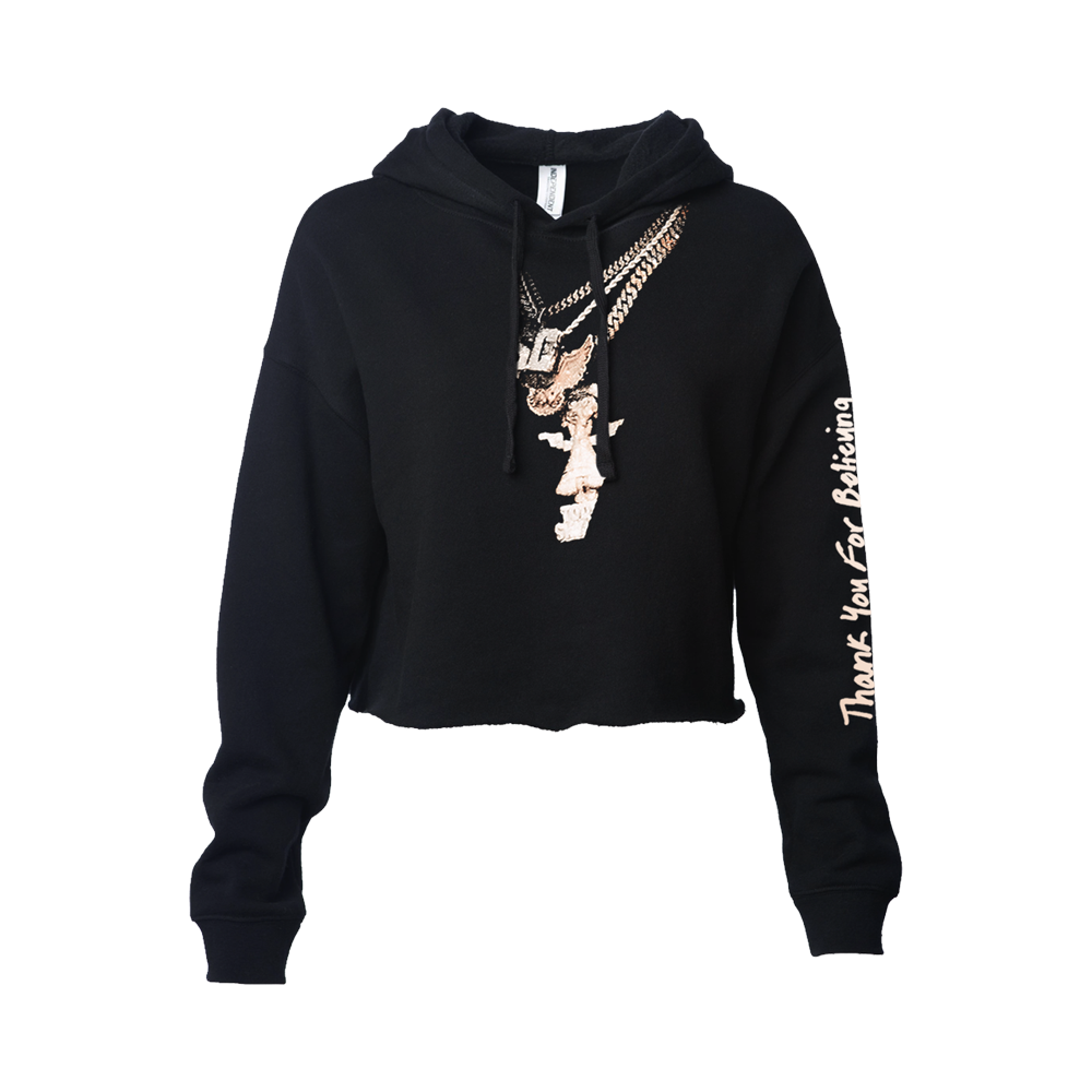 Thank You For Believing Chains Cropped Black Hoodie