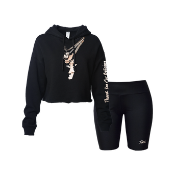 Thank You For Believing Chains Cropped Hoodie & Biker Shorts Set